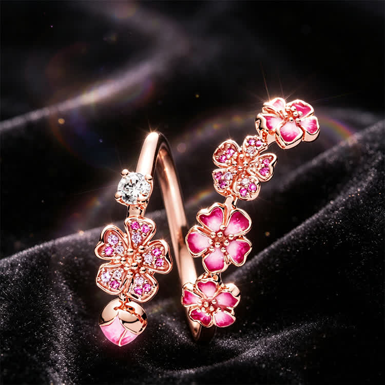 Romantic Bud Peach Blossom White Copper Ring - image 4