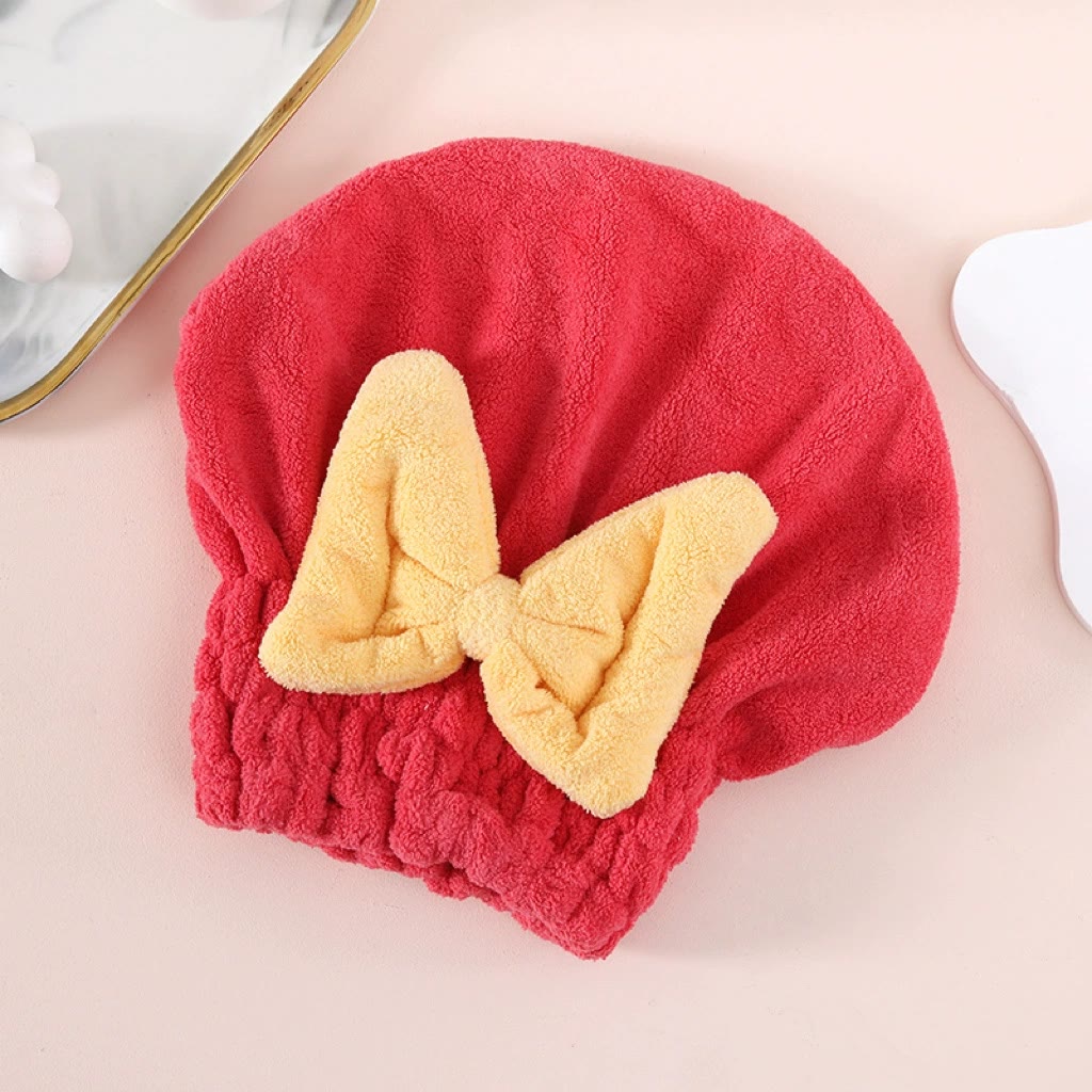 Super Absorbent Hair Towel Wrap for Wet Hair,Microfiber Hair Drying with Caps Bow Design - Brogue Red - image 8
