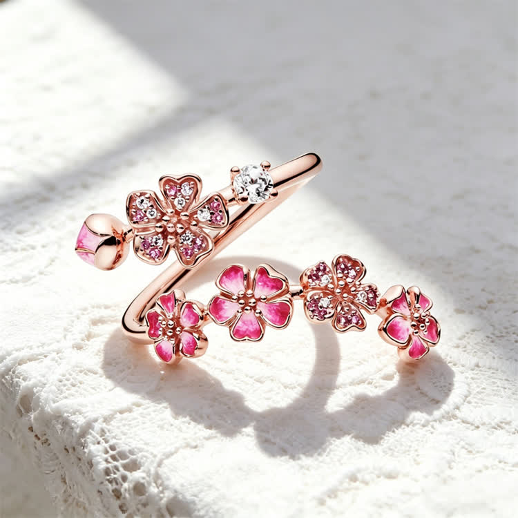 Romantic Bud Peach Blossom White Copper Ring - image 6