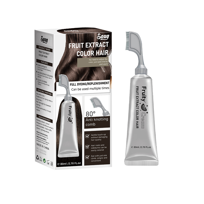 Natural Plants Fruit Gentle Staining Hair Dye Cream（comb Included） - Brown - 3PCS - image 12