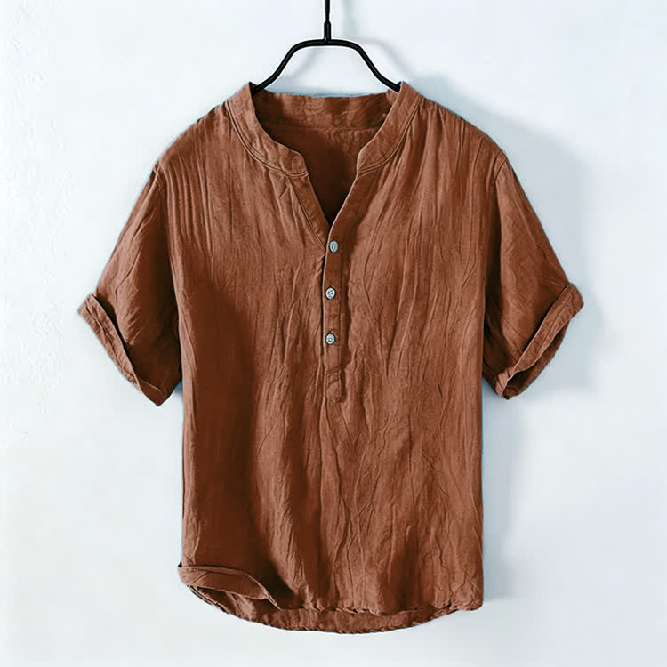 Cozy Fit Solid Short-sleeve Henley Shirt - Coffee - 5XL - image 8