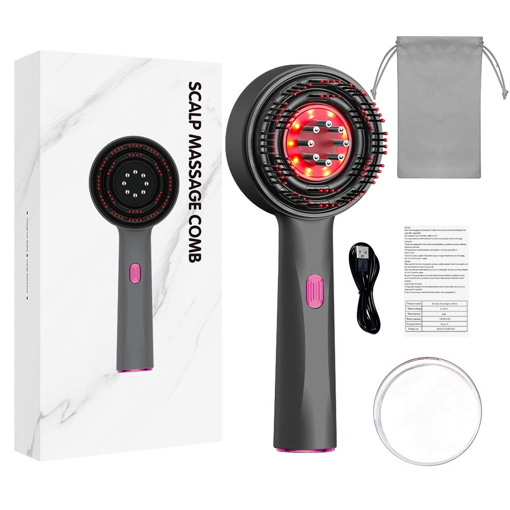 630nm Red Light Silicone Comb Scalp Massager for Hair Growth  - Black - image 11