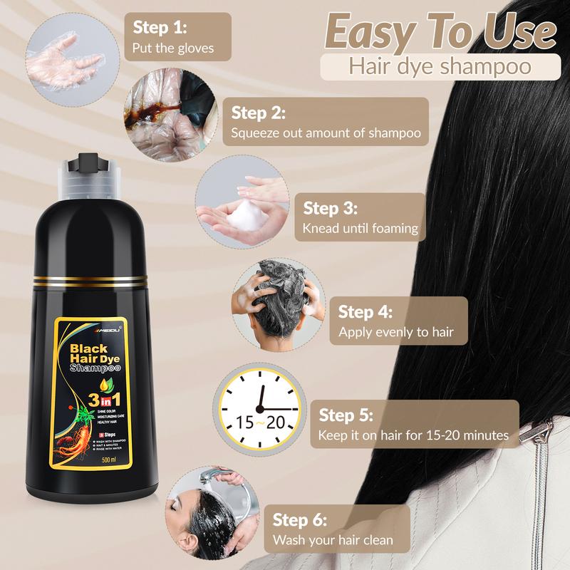 3-in-1 Multicolor Instant Hair Dye Shampoo, Herbal Ammonia-Free Semi-Permanent No Bleach Hair Coloring for Gray Coverage