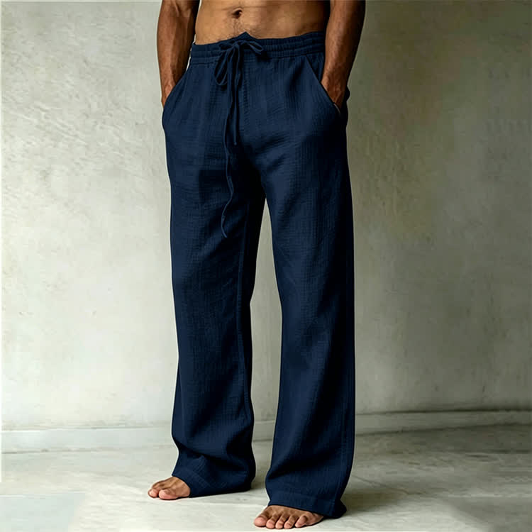 Cozy Solid Drawstring Tie Pocket Straight Leg Trousers - Navy Blue - 4XL - image 13