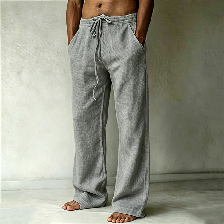 Cozy Solid Drawstring Tie Pocket Straight Leg Trousers - Grey - 4XL - image 7