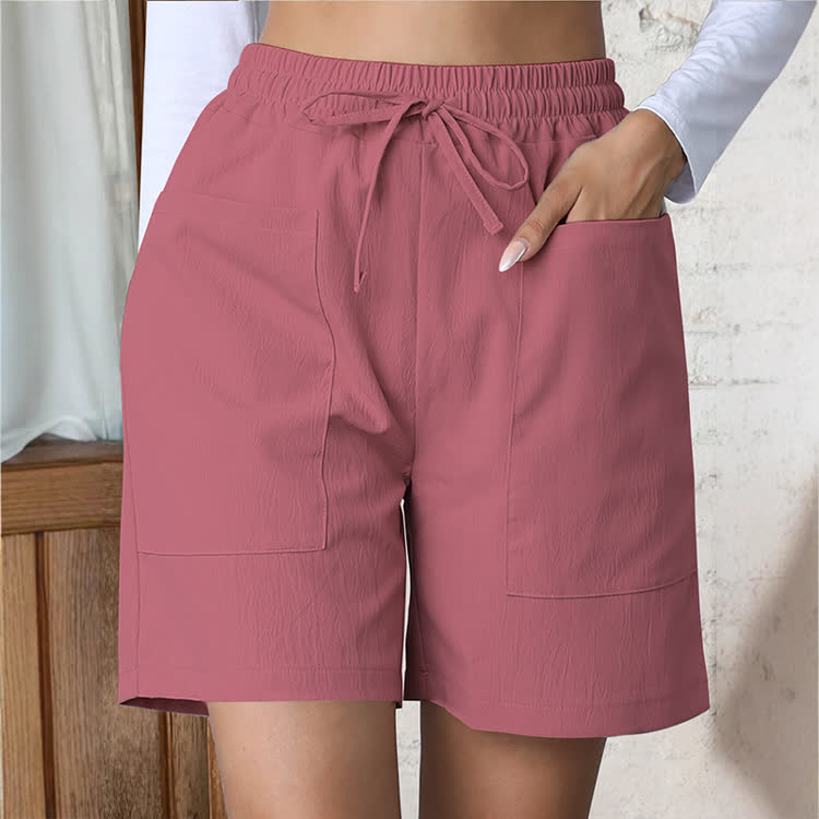 Cozy Solid Texture Large Pockets Short Pants  - Red - 2XL - image 10