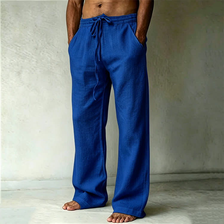 Cozy Solid Drawstring Tie Pocket Straight Leg Trousers - Royal Blue - 4XL - image 12