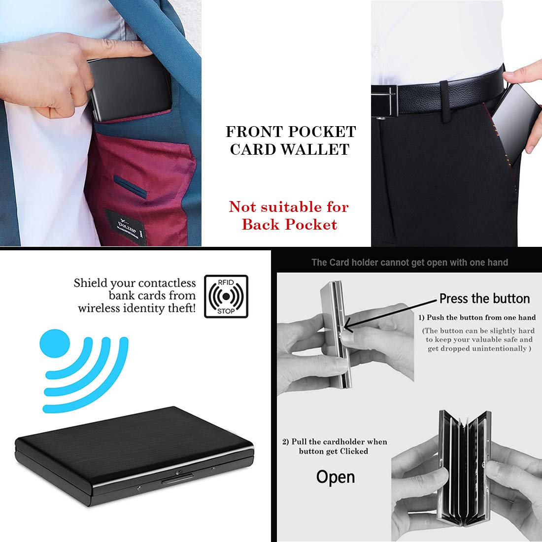 RFID Blocking Stainless Steel Card Holder, Slim Portable Anti‑Theft Metal Credit Card Cas