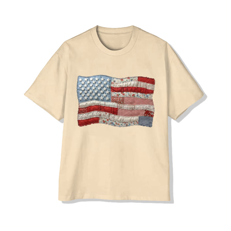 American Flag On Independence Day Print Pattern Cotton Print T-shirt - Apricot - US16-18(2XL) - image 11