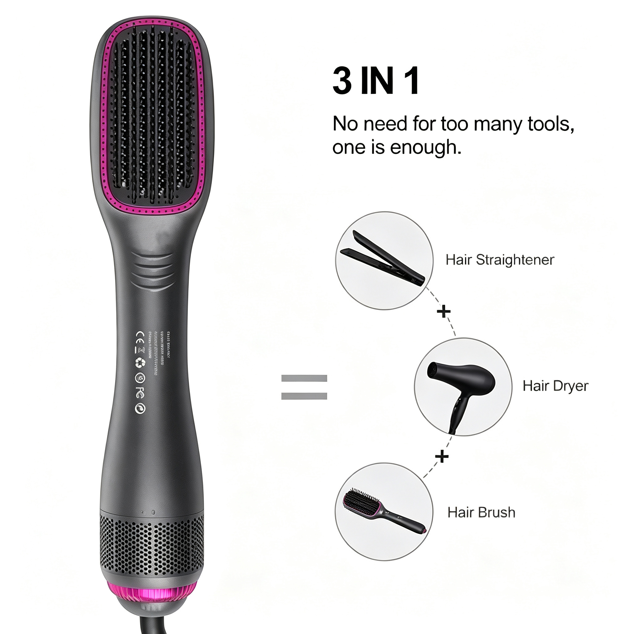 3-in-1 Hot Air Brush, Hair Dryer & Styler for Curling, Straightening and Volumizing