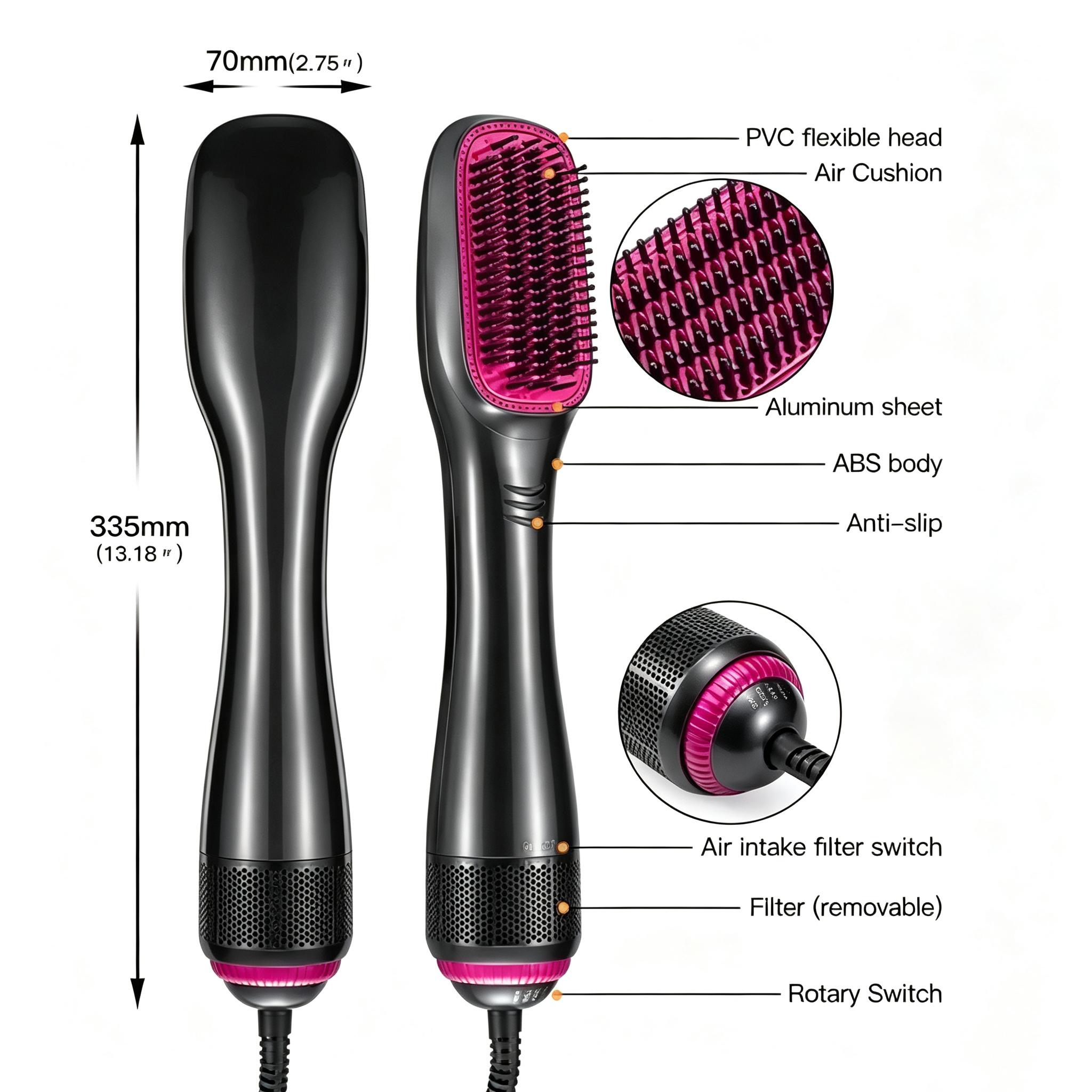 3-in-1 Hot Air Brush, Hair Dryer & Styler for Curling, Straightening and Volumizing