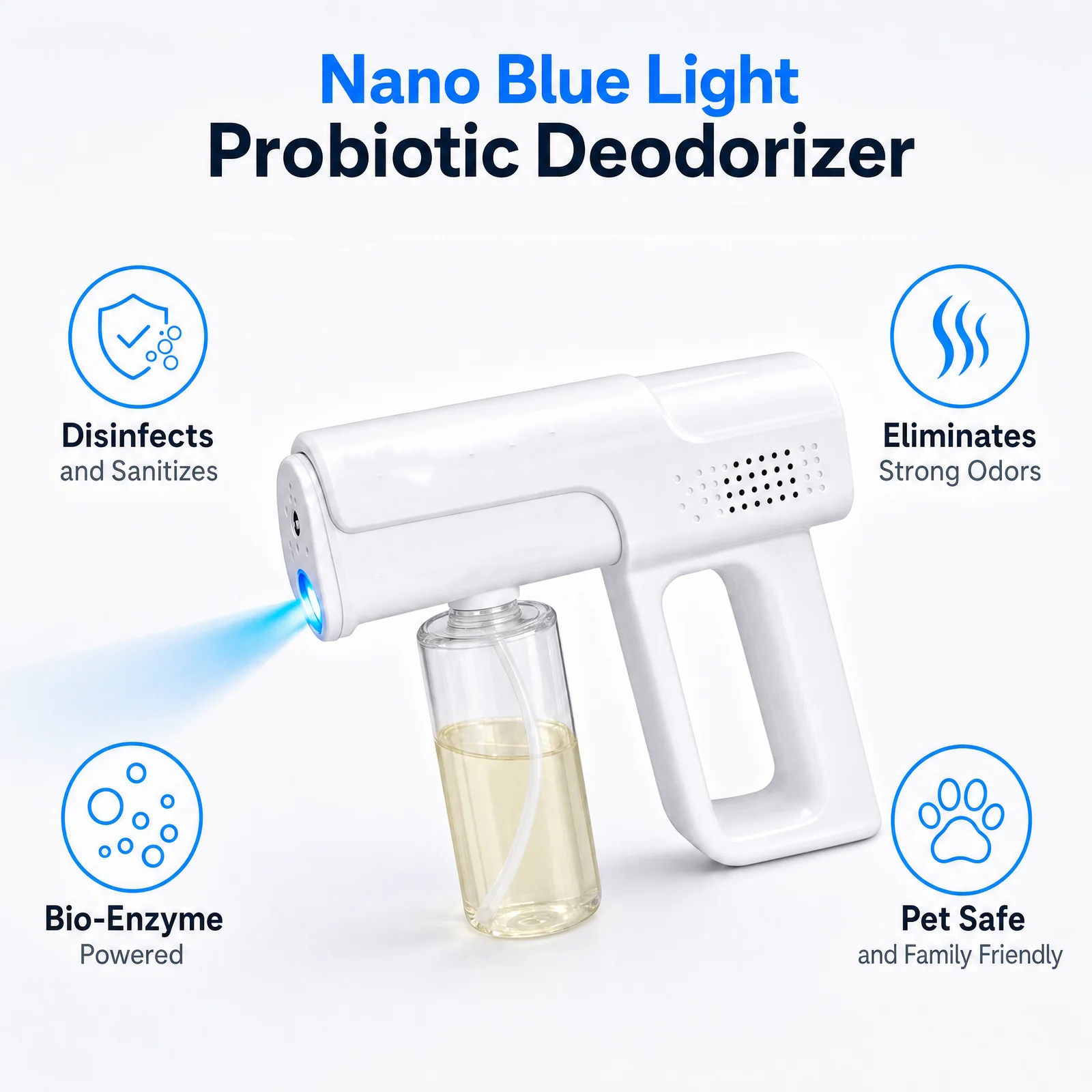 Portable Nano Mist Spray Gun, Rechargeable Fine Mist Fogger for Home, Car & Pet Area Cleaning