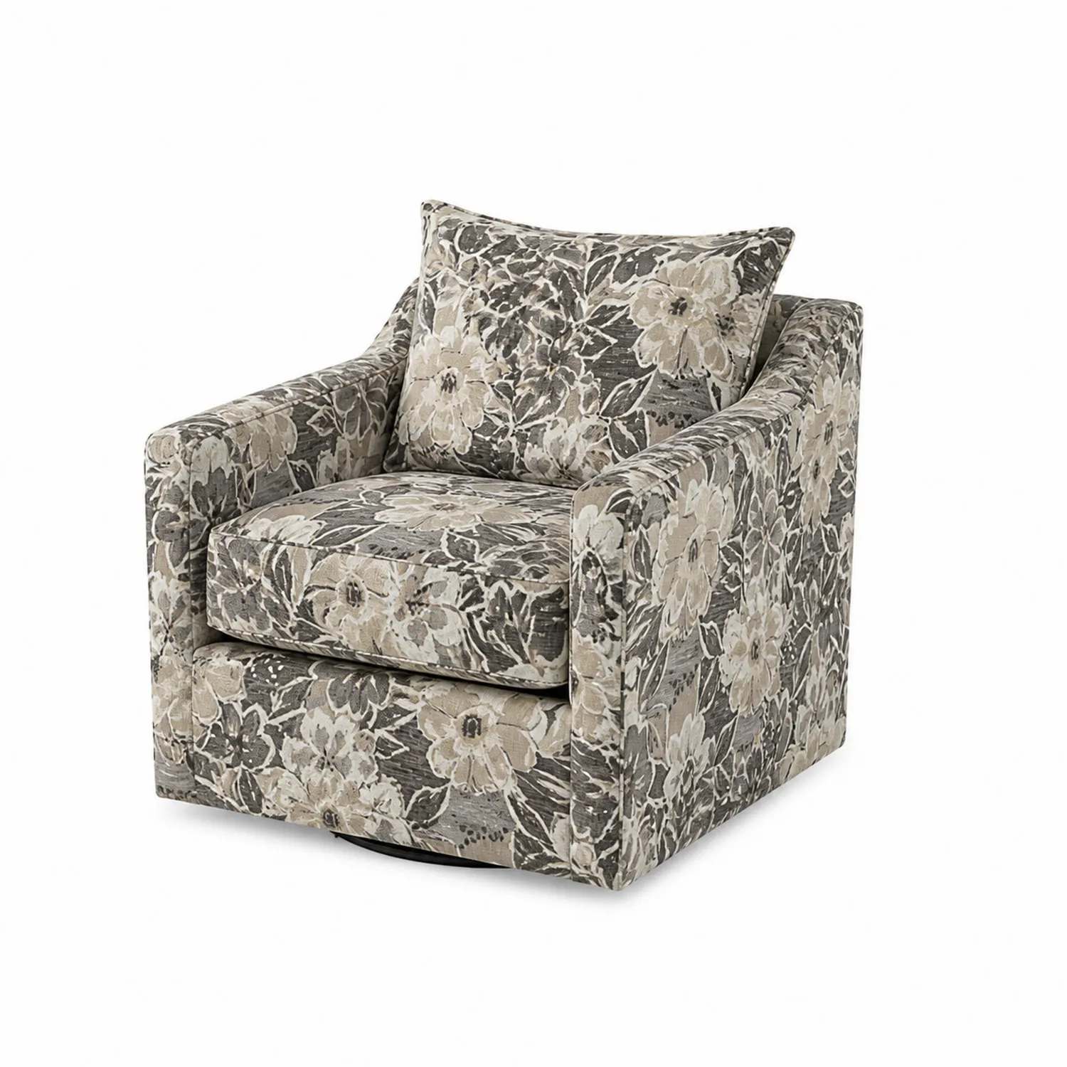 Sillón giratorio de tela de poliéster floral, 75x75x90 cm, Gris/Beige