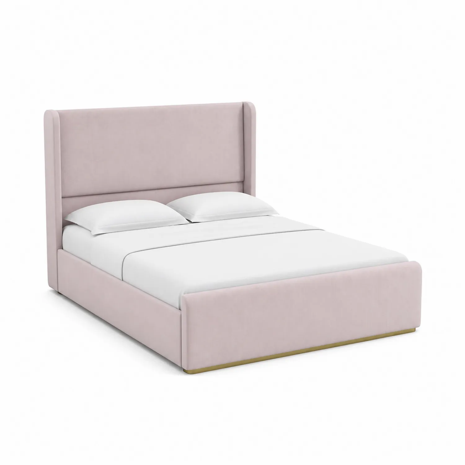 Cama de matrimonio tapizada de poliéster rosa con cabecero alto