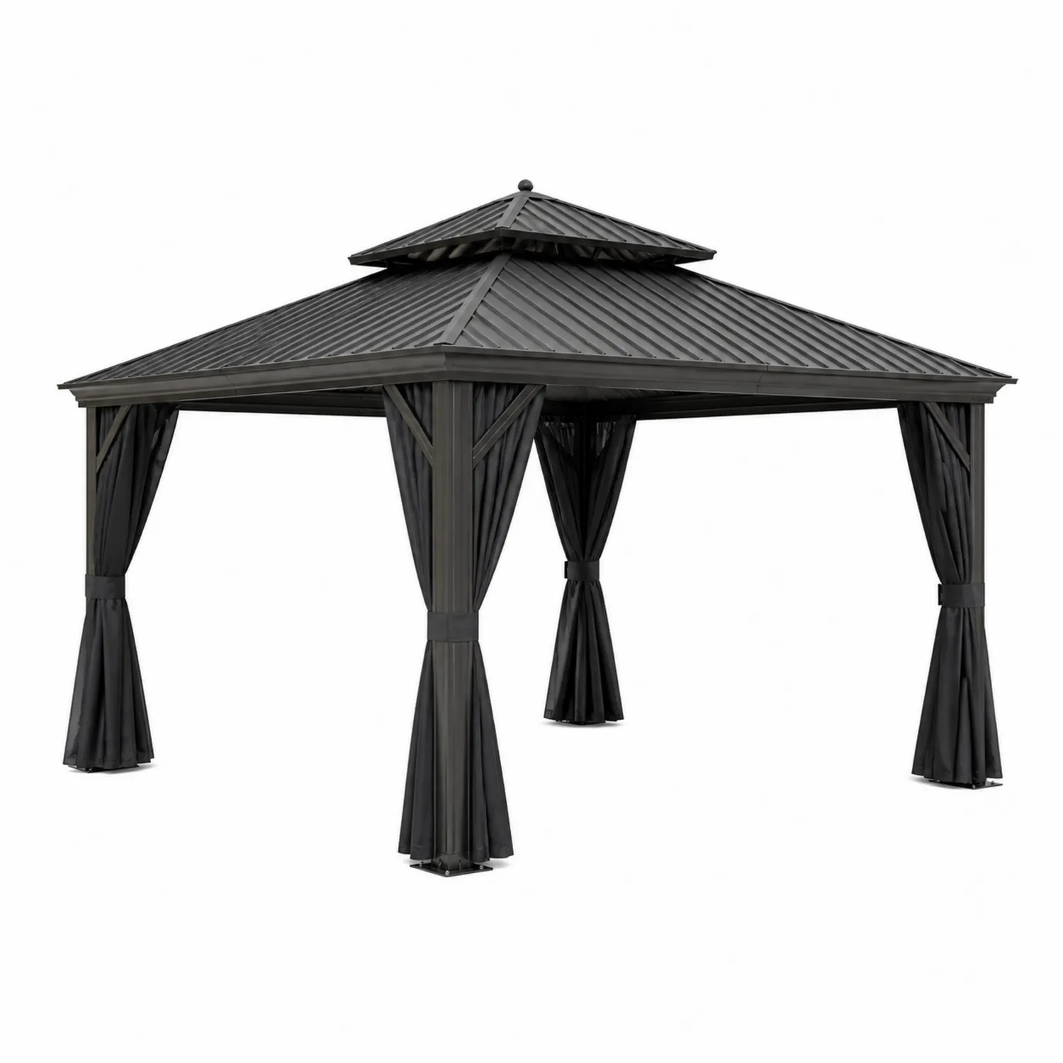 Pérgola de aluminio con cortinas 300x400 cm Negra