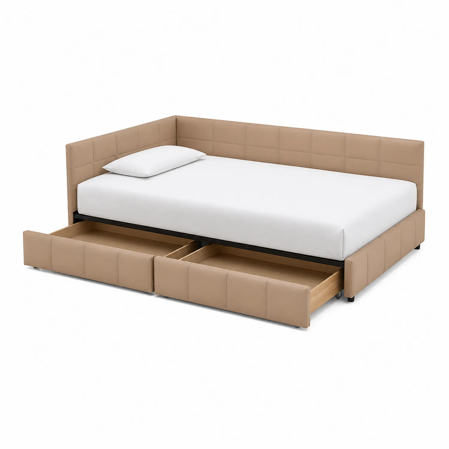 Cama con cajones de cuero sintético Beige 200x100 cm