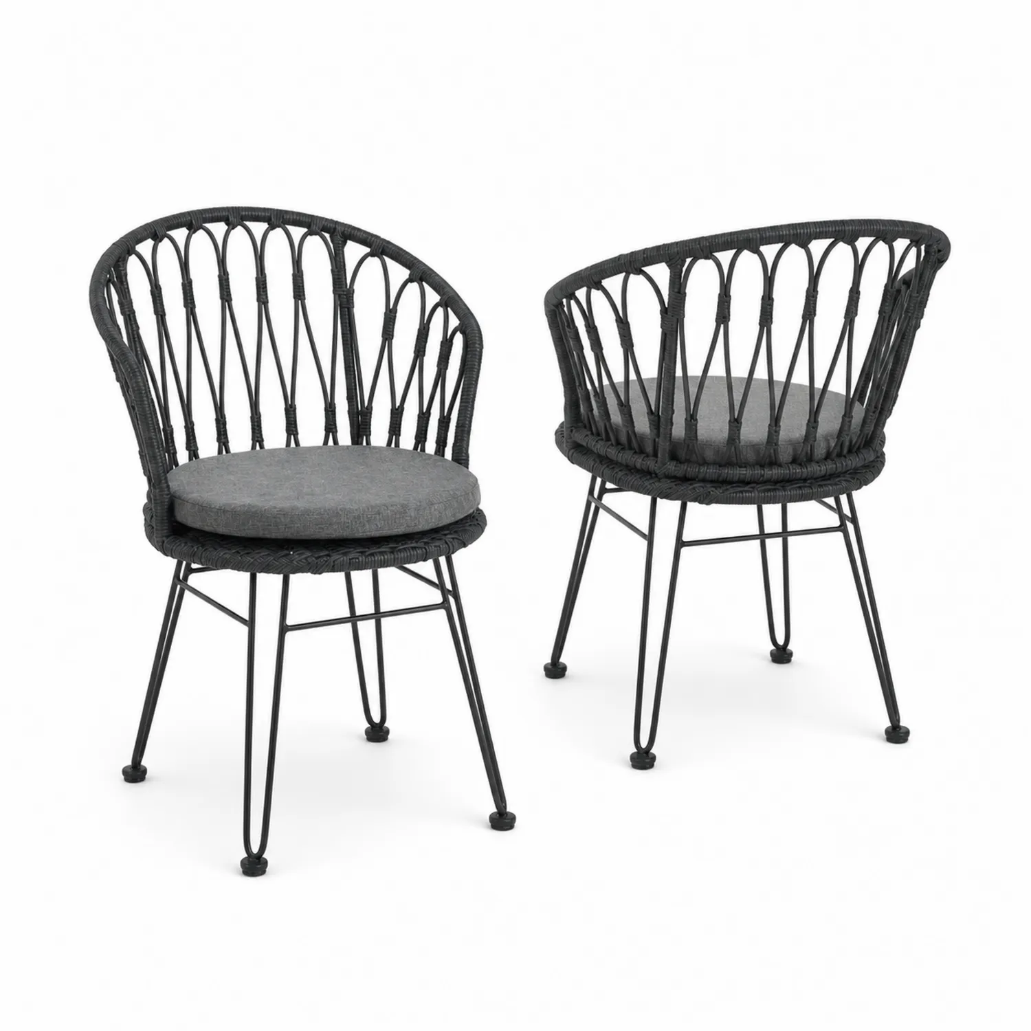 Conjunto de sillas de jardín de mimbre con cojín gris