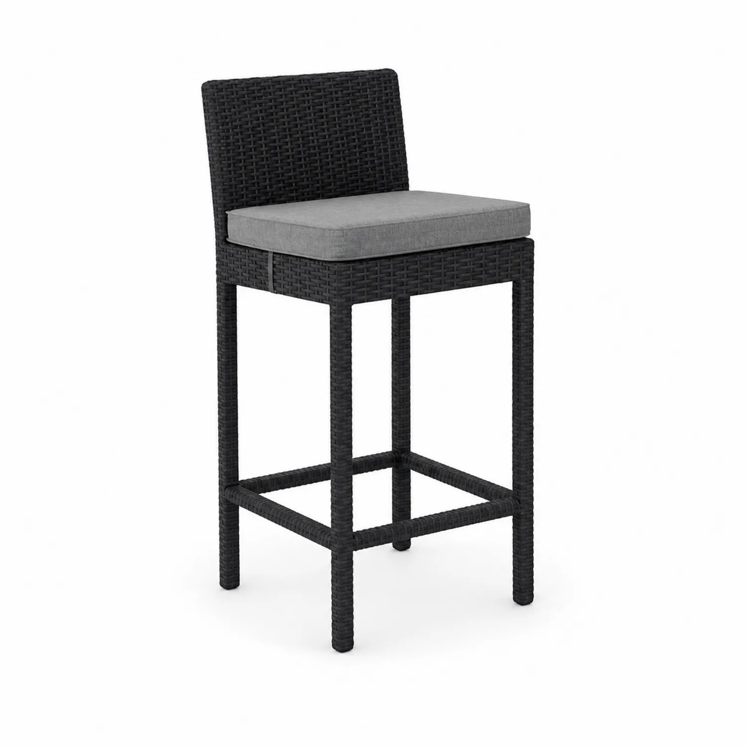 Taburete de Ratán Sintético con Cojín de Poliéster, Negro y Gris