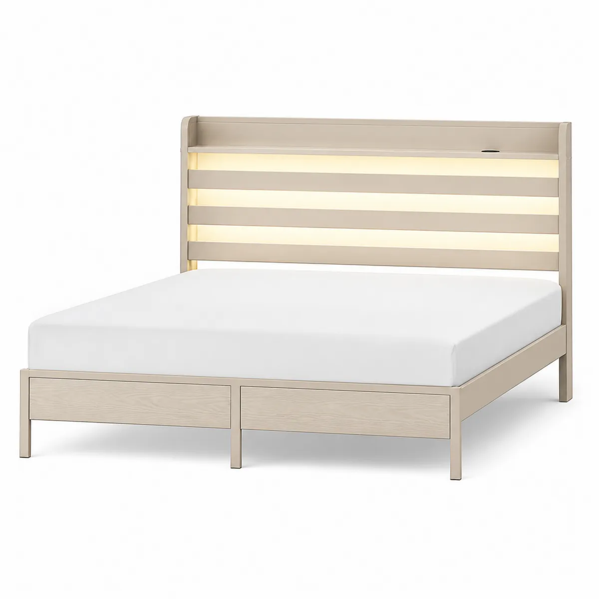Letto matrimoniale in legno chiaro con illuminazione a LED 200x160 cm