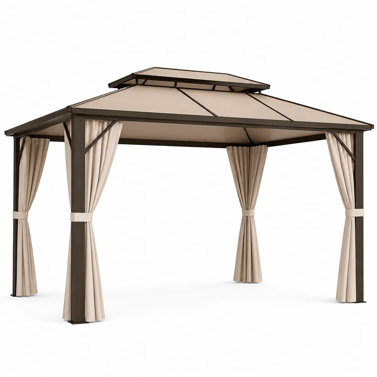 Gazebo da Esterno in Alluminio con Tenda in Poliestere Beige