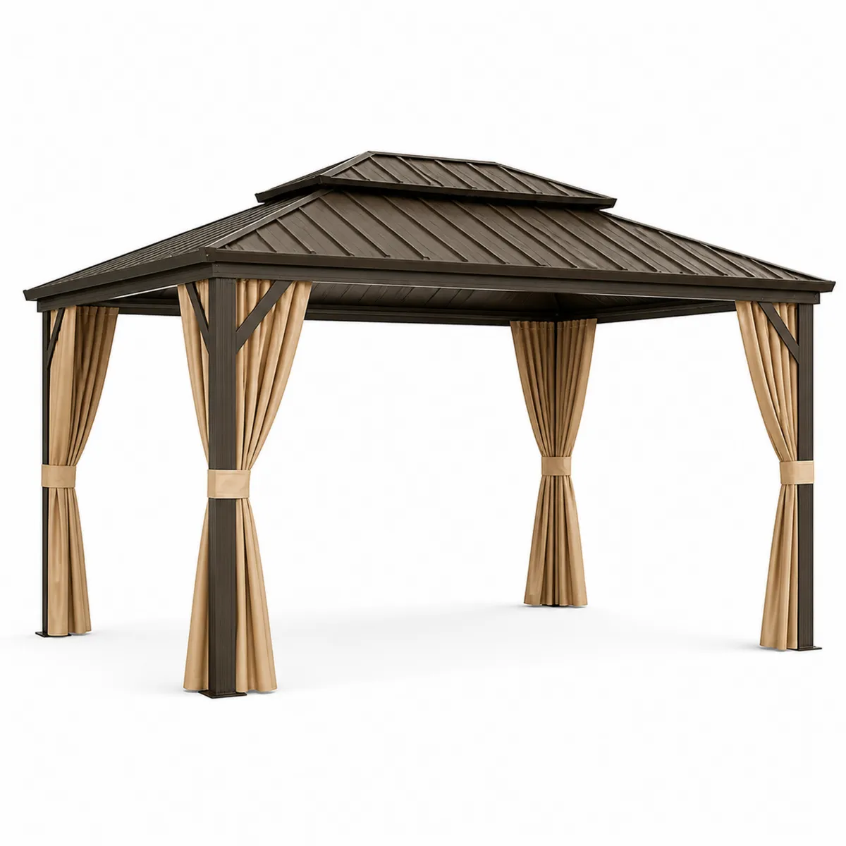 Gazebo in Metallo con Tende in Poliestere 400x300 cm