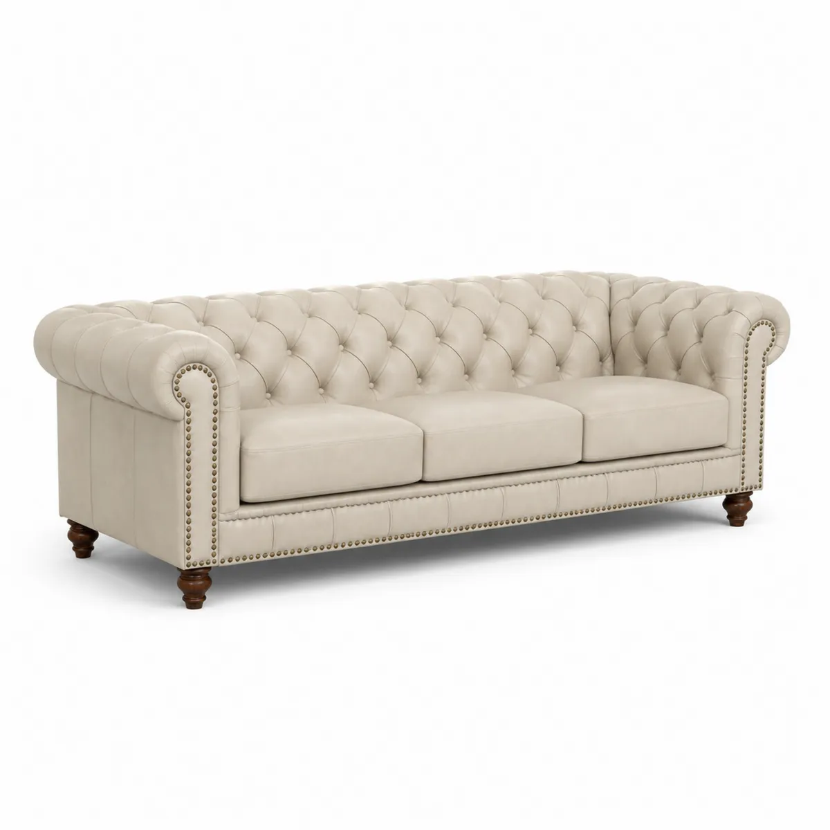 Divano Chesterfield in Pelle con Struttura in Legno
