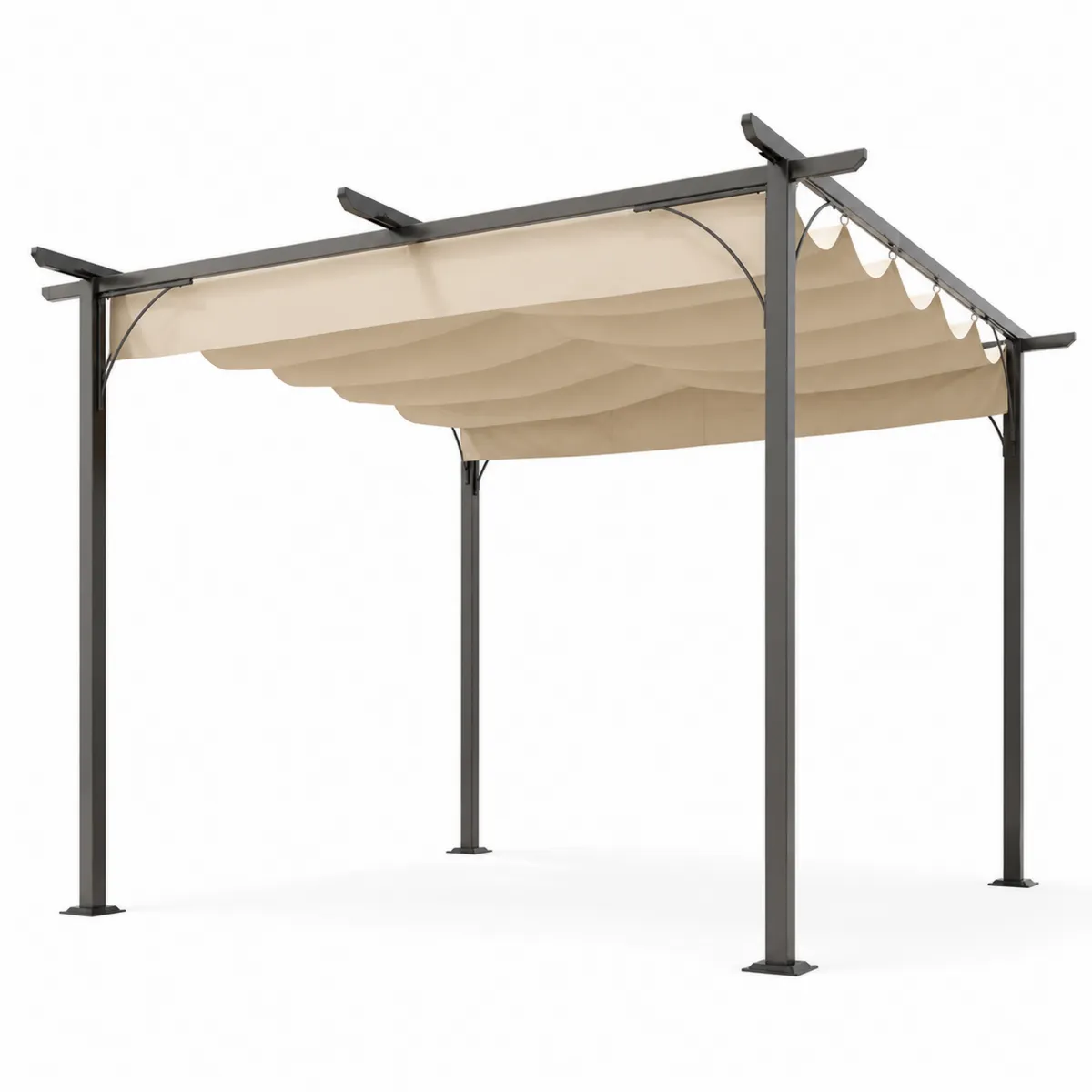 Pergola da Giardino Rettangolare in Acciaio e Tessuto Beige