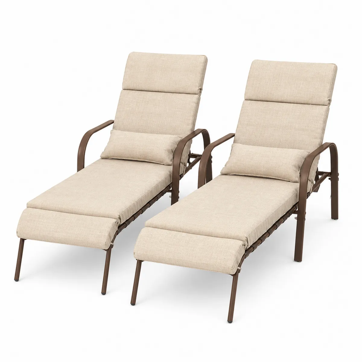 Set di 2 lettini prendisole in metallo con cuscini in poliestere beige