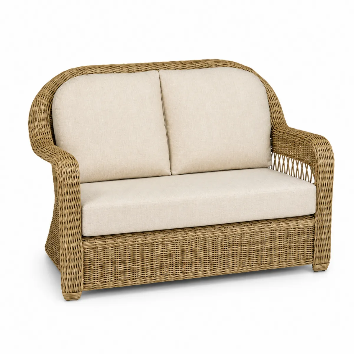 Divano in Rattan Sintetico a Due Posti con Cuscini Beige