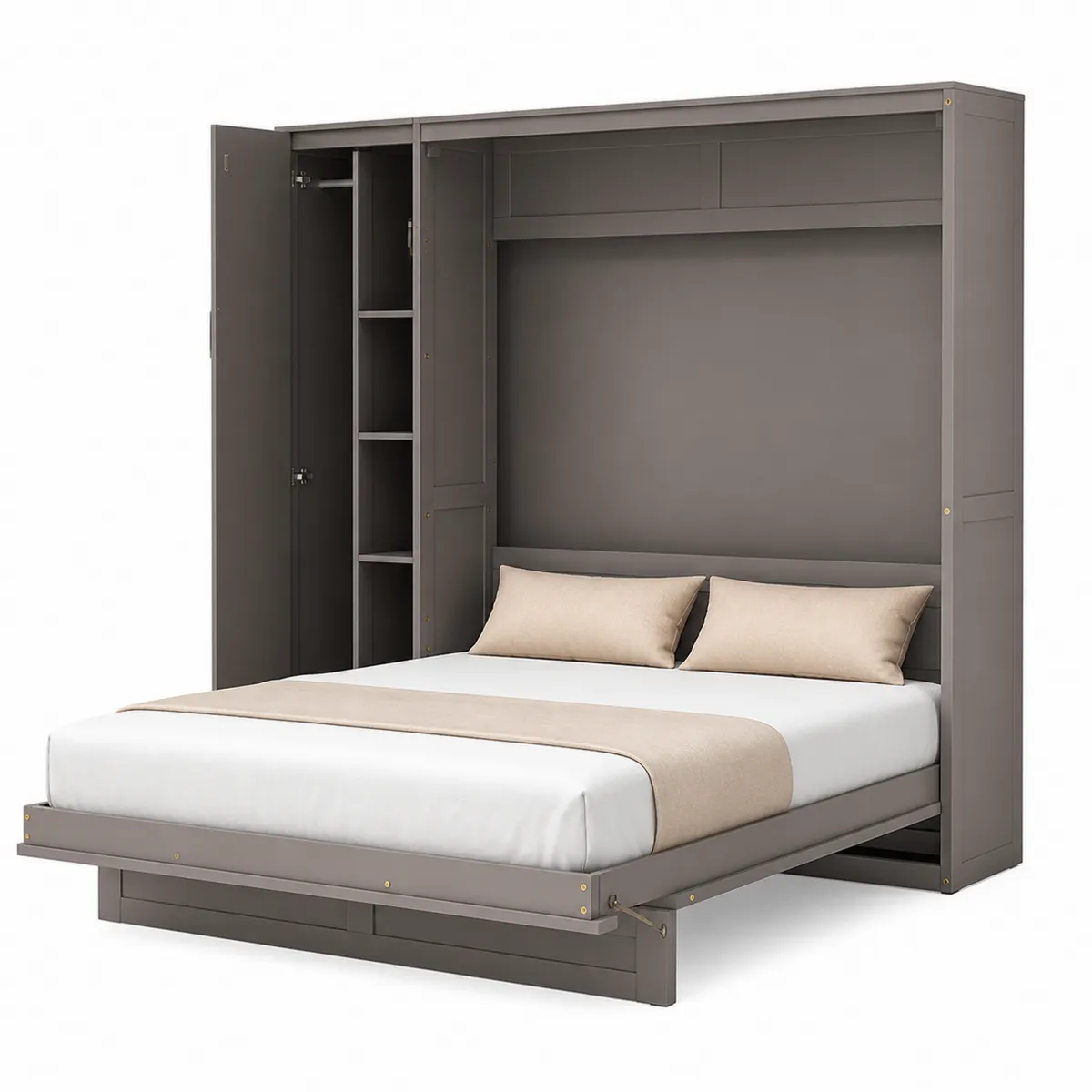 Letto a scomparsa matrimoniale in legno grigio con armadio