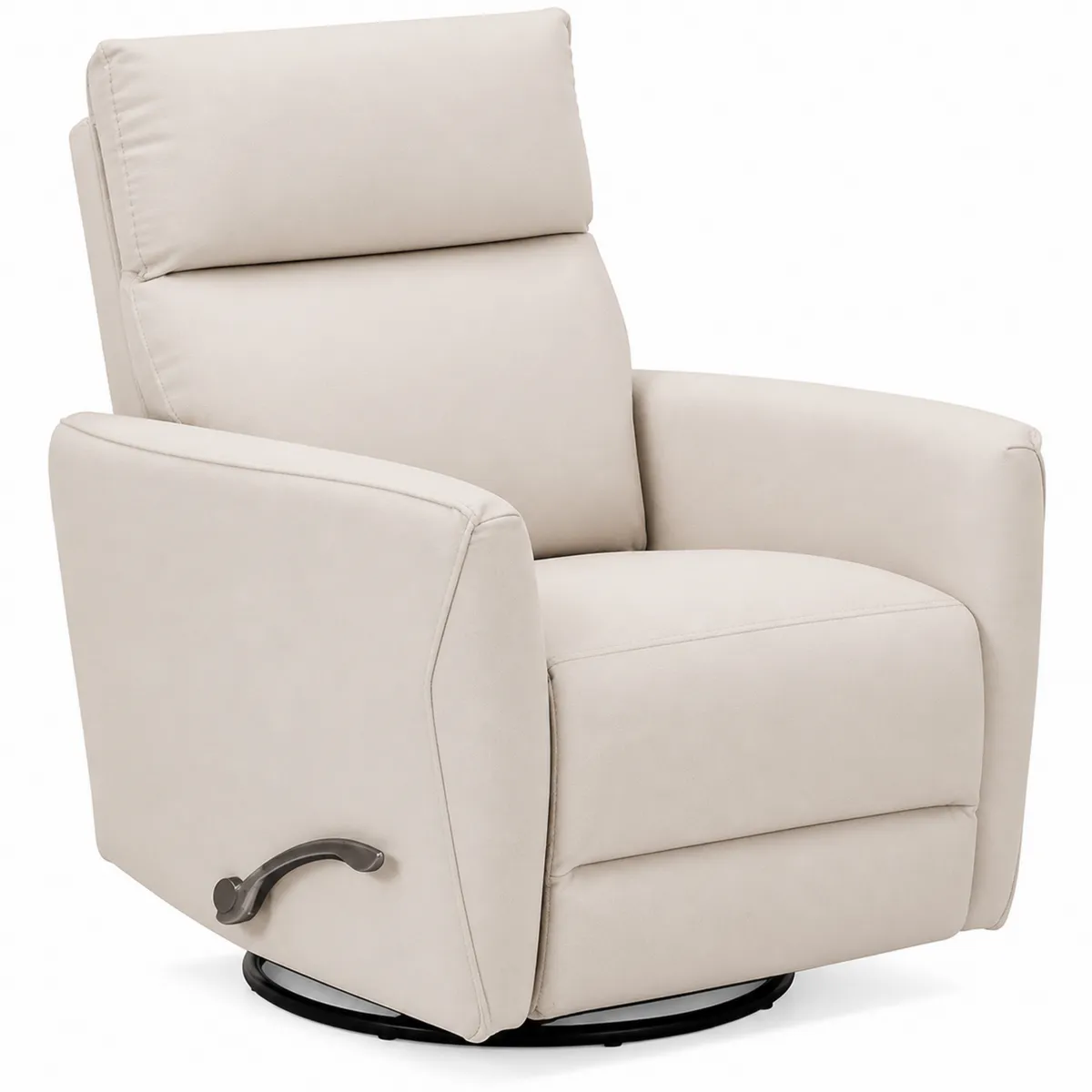 Poltrona reclinabile in pelle sintetica beige con base girevole