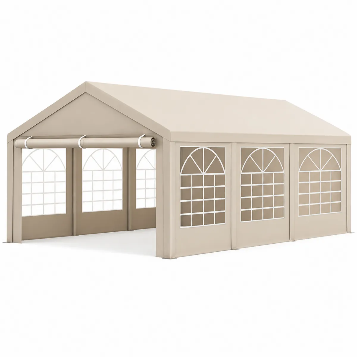 Gazebo da Giardino in Acciaio e Poliestere Beige 6x12m