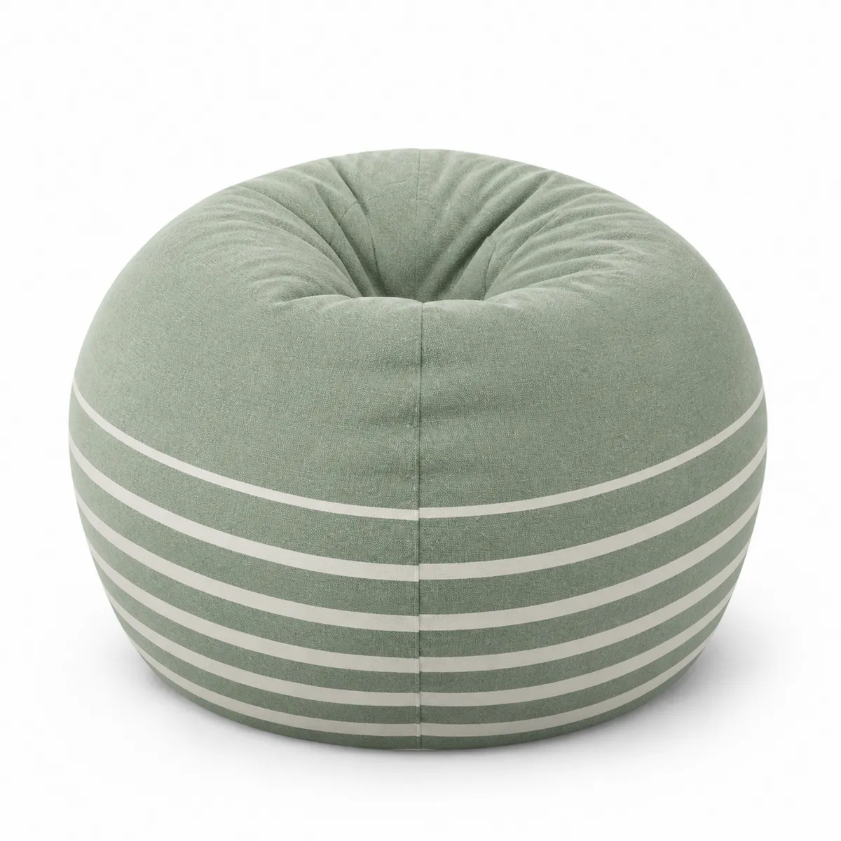 Pouf rotondo in fibra tessile verde a strisce