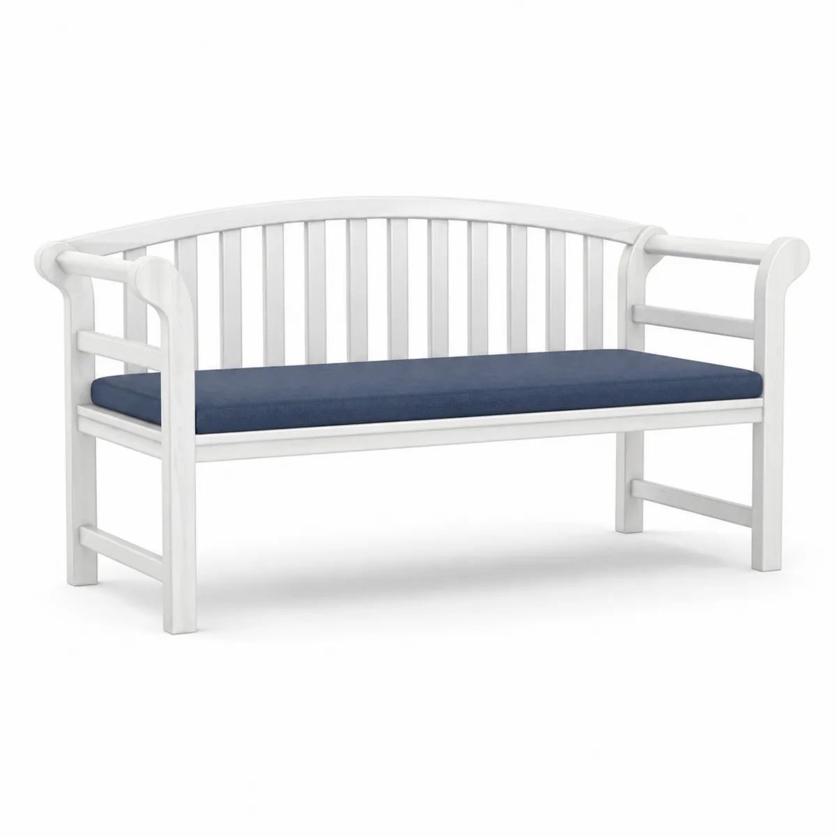 Panca in Legno Massello con Cuscino in Poliestere Blu 150x60x84 cm