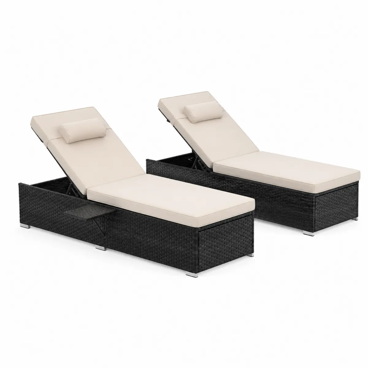 Coppia di Lettini Prendisole in Rattan con Cuscini Crema