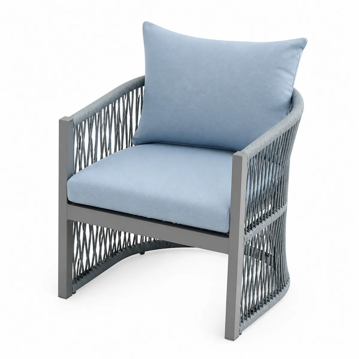 Poltrona in alluminio con cuscini in poliestere blu