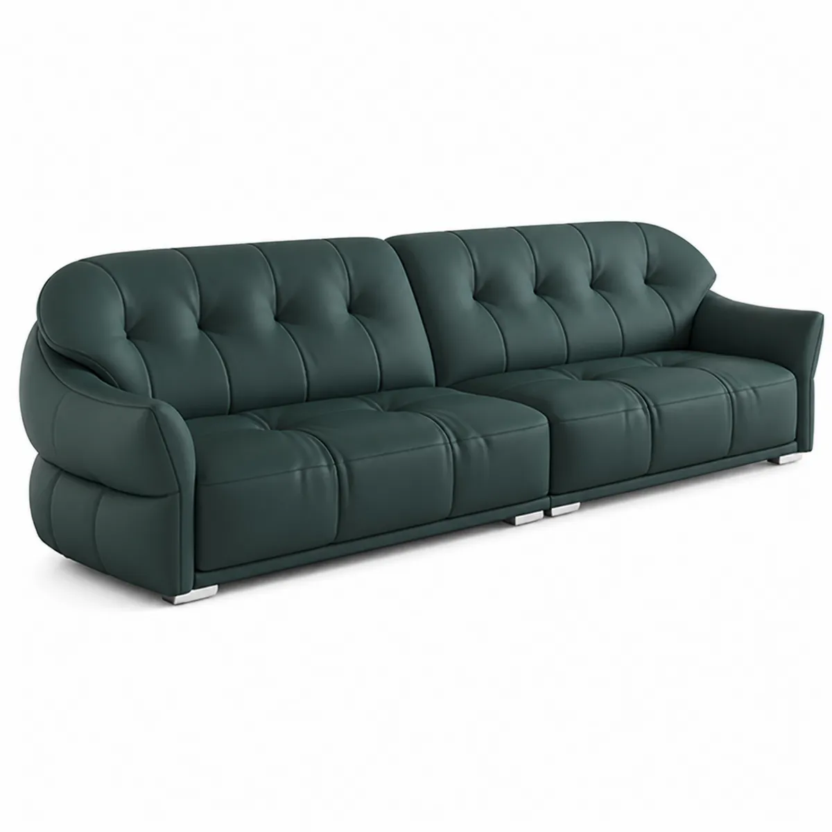 Divano in Pelle Verde Scuro con Struttura Modulare