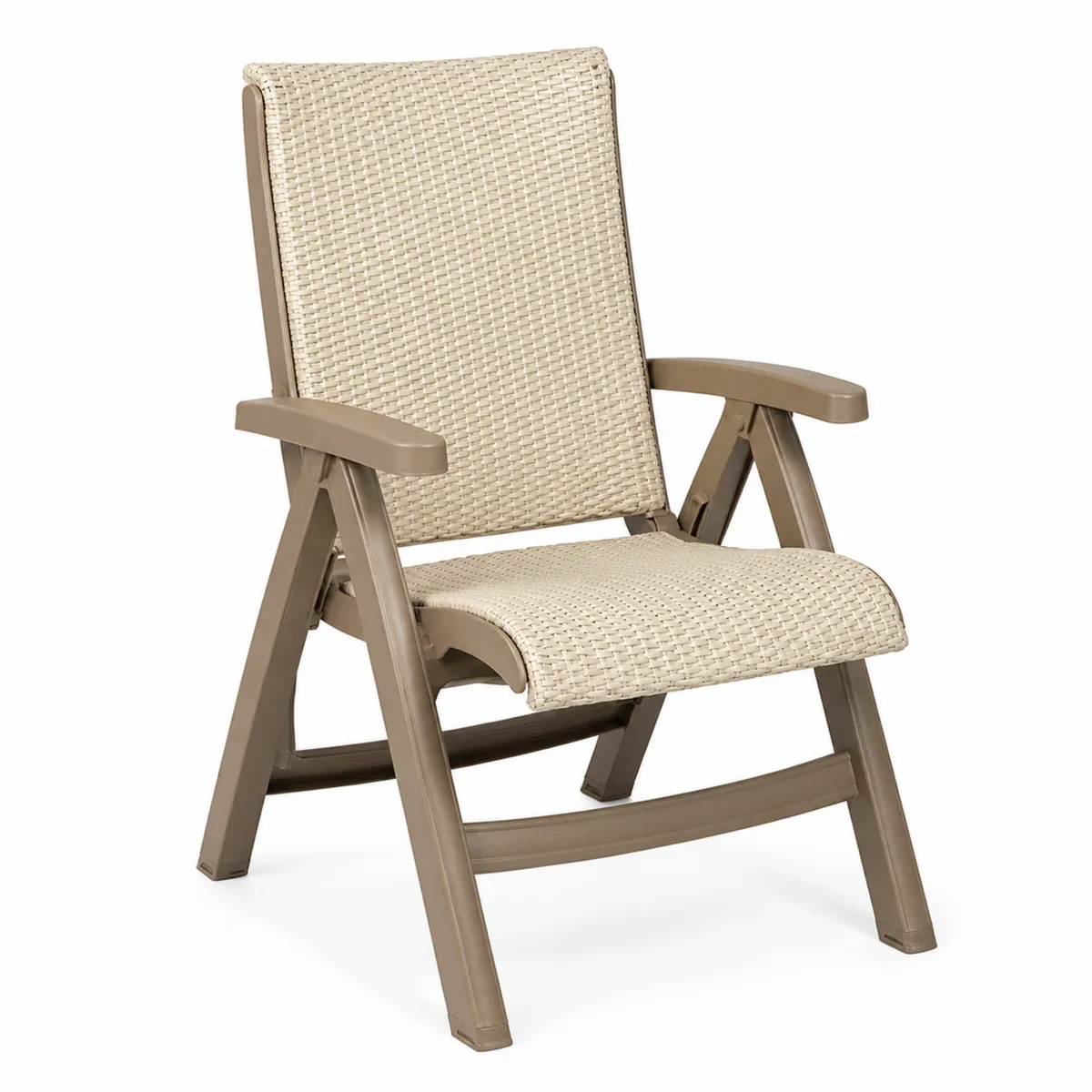 Sedia Pieghevole in Plastica con Seduta in Rattan Sintetico Beige