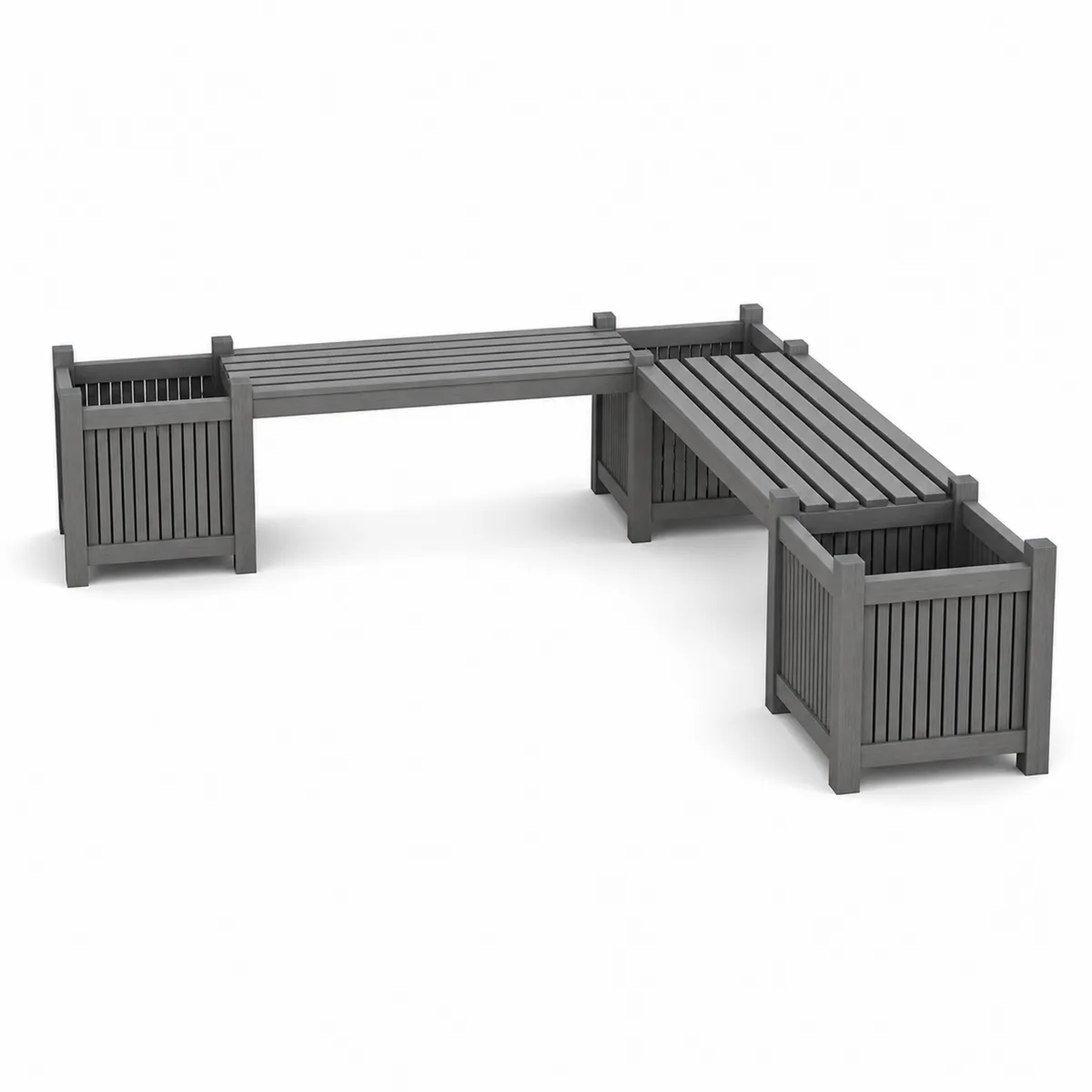 Set Panchina Angolare con Fioriere in Legno di Acacia