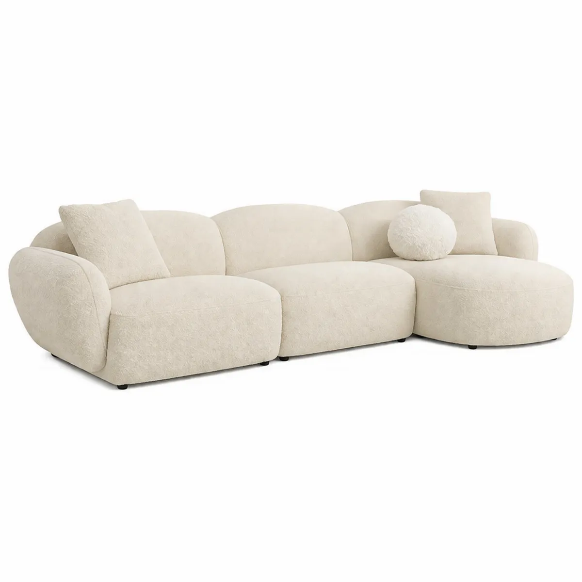 Divano angolare in poliestere beige con cuscini