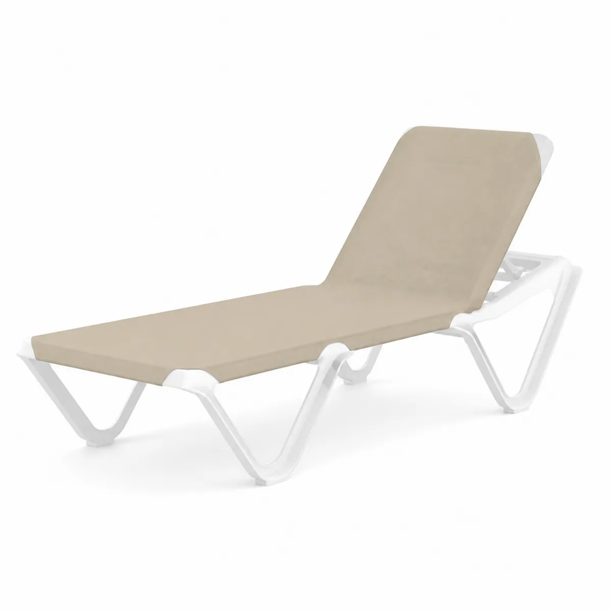 Lettino prendisole in resina e tessuto beige