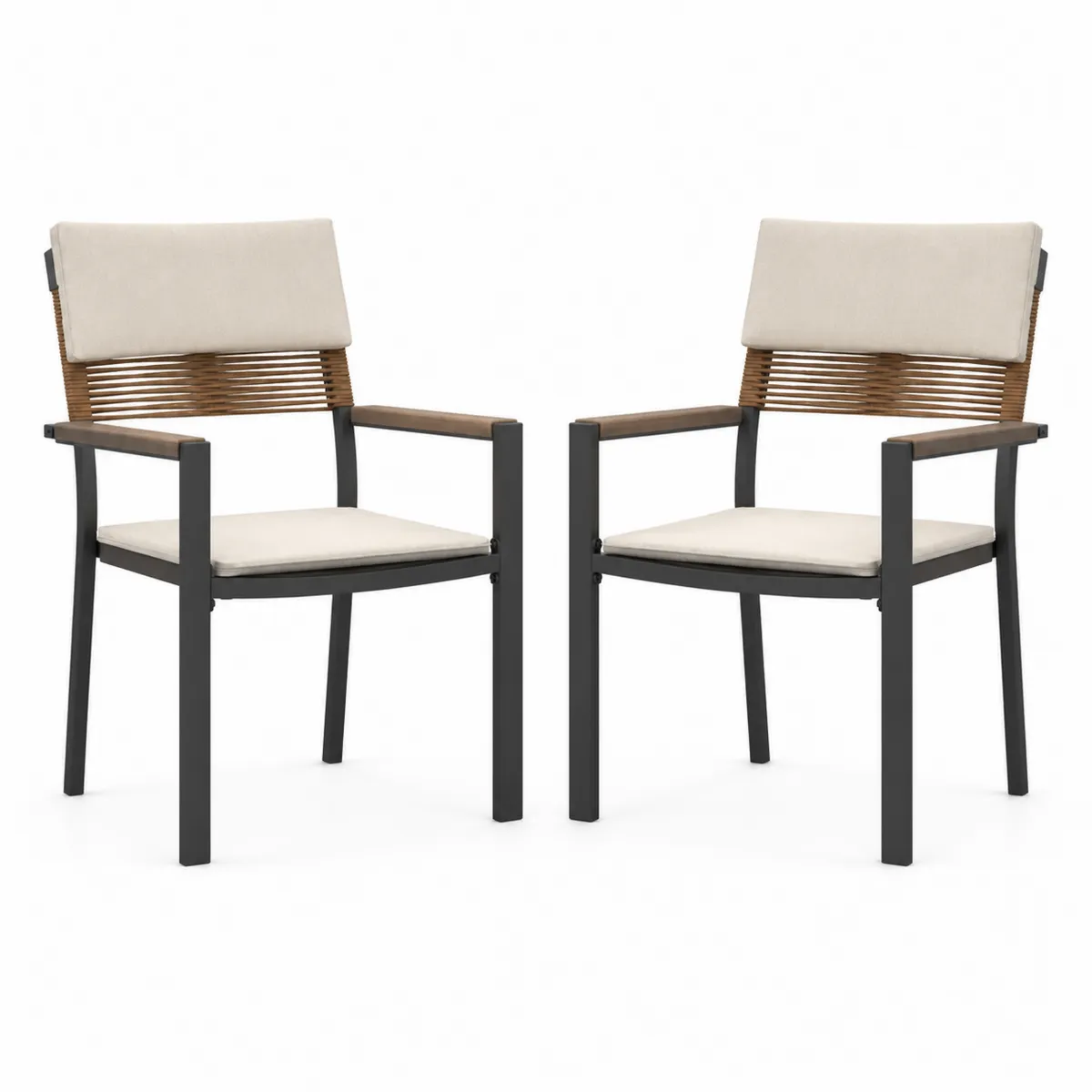 Set di 2 Sedie da Esterno in Metallo e Rattan Sintetico Beige