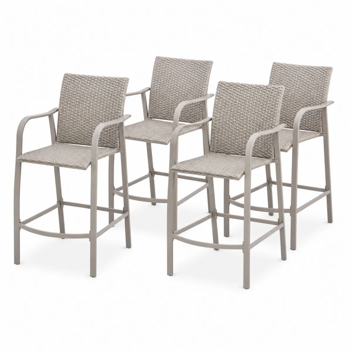 Set di 4 Sedie da Esterno in Rattan Sintetico e Alluminio Grigio