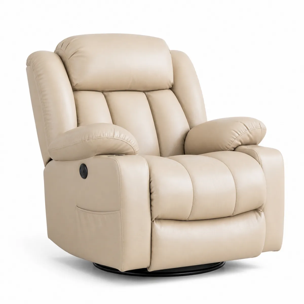 Poltrona Reclinabile Girevole in Pelle Sintetica Beige