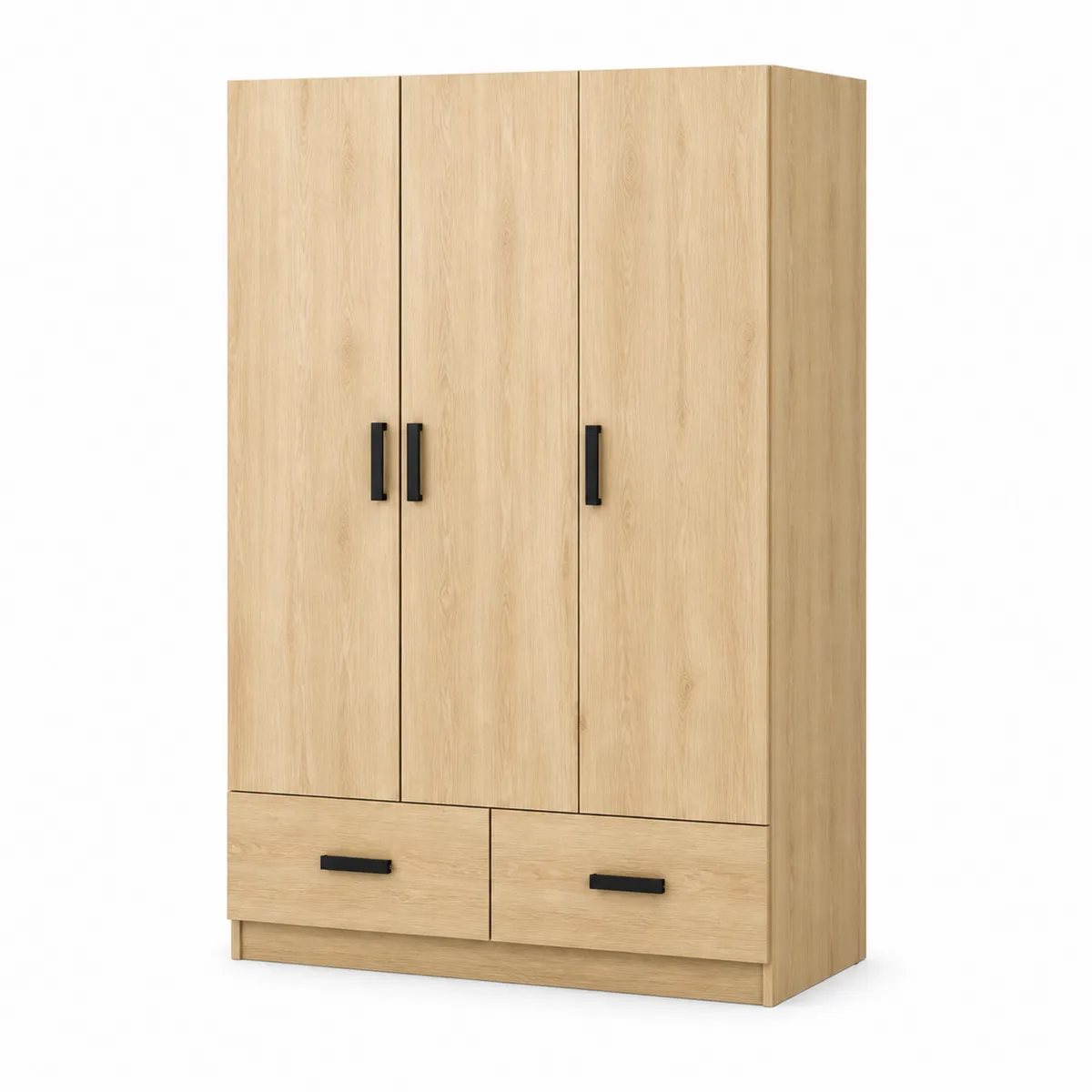 Armadio a 3 Ante in Legno con 2 Cassetti Rovere