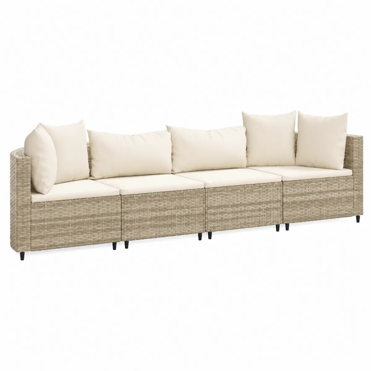 Divano componibile in rattan con cuscini in poliestere color Crema