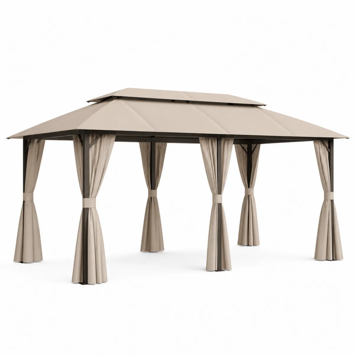 Gazebo da Giardino in Metallo e Poliestere con Tetto Impermeabile 3x4m Beige