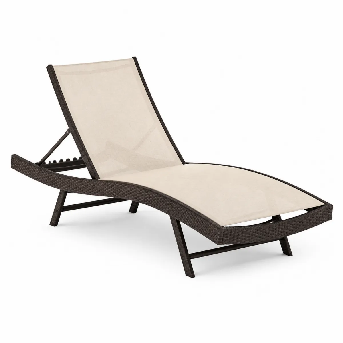 Sdraio da Esterno Regolabile in Rattan e Textilene Marrone/Beige