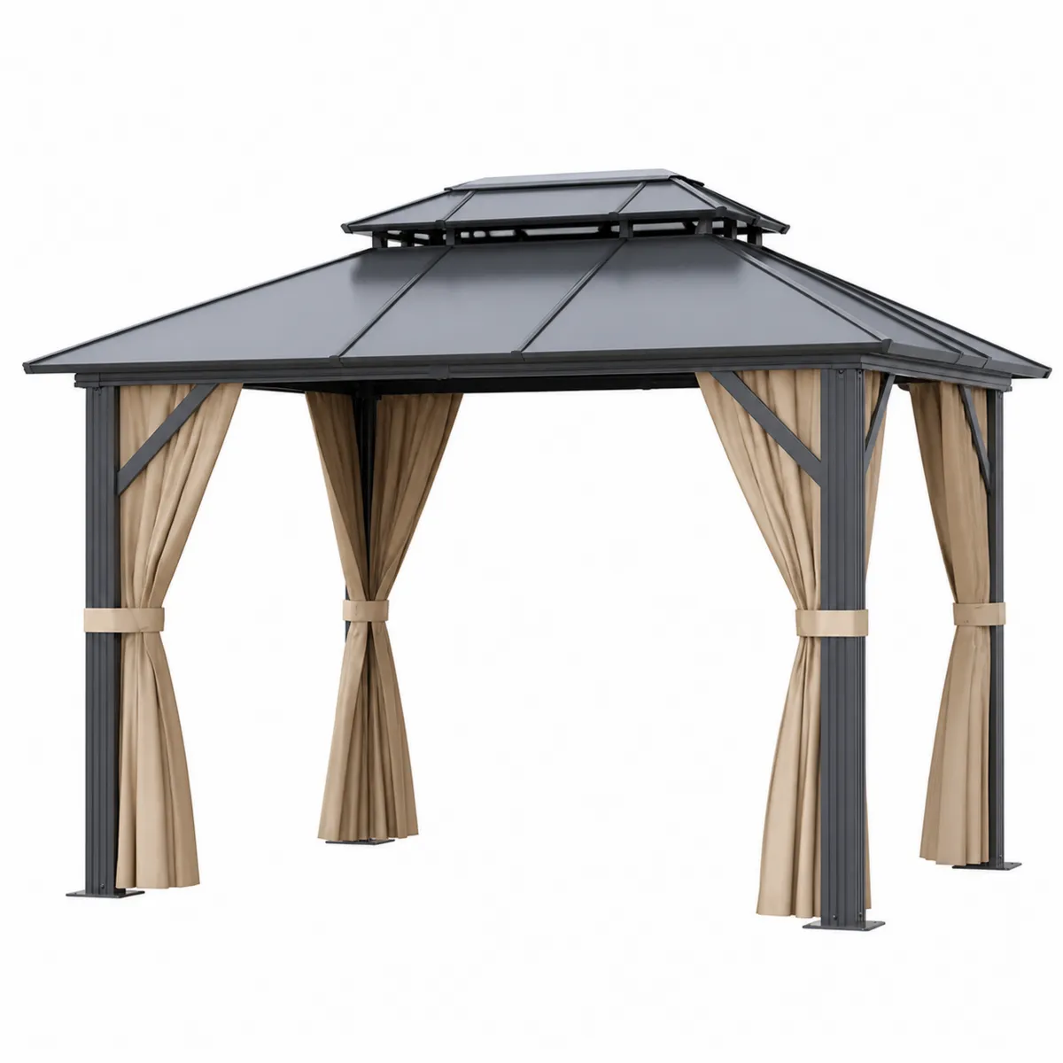 Gazebo da Giardino in Alluminio con Tetto in Acciaio e Tende in Poliestere