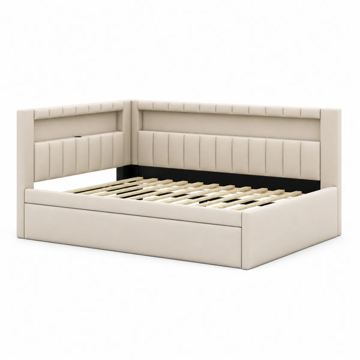 Letto angolare in ecopelle Beige 200x140 cm